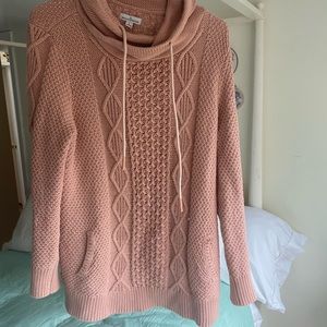 L.L. Bean 100% Cotton Cowl Neck Fisherman’s Signature Sweater Pink/Blush/Rose